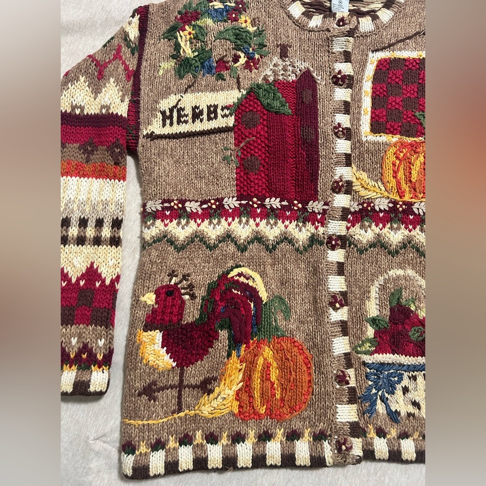Fall Cardigan Sweater Rooster Pumpkin Size Medium - Picture 5 of 10